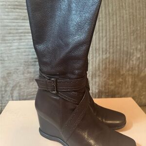 ANTONIO MELANI Dark Brown Leather Wedge Boots